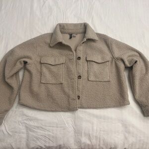 H&M tan cropped teddy jacket